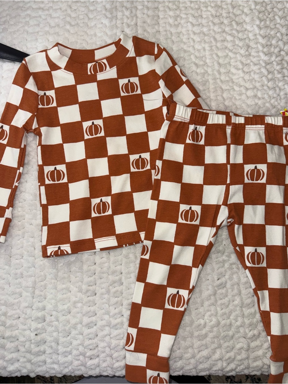 Kids Pumpkin Check Pajama Set - Rust & Cream